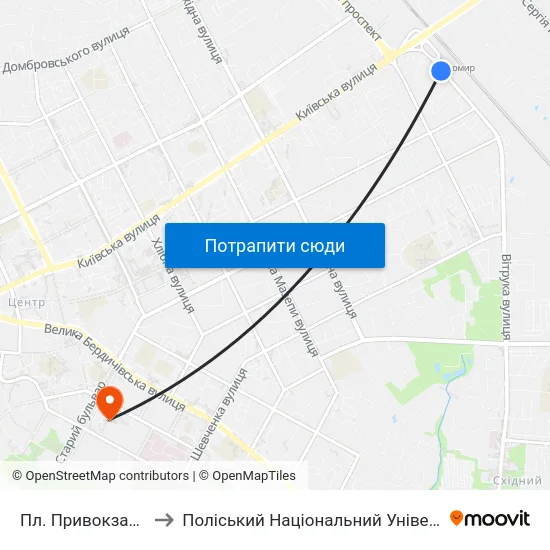 Пл. Привокзальна to Поліський Національний Університет map