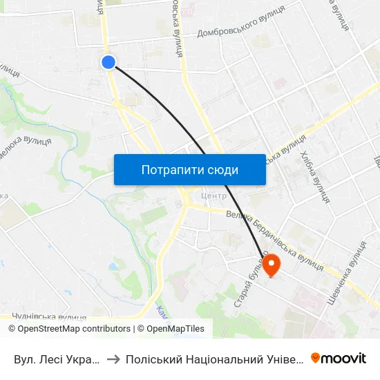 Вул. Лесі Українки to Поліський Національний Університет map