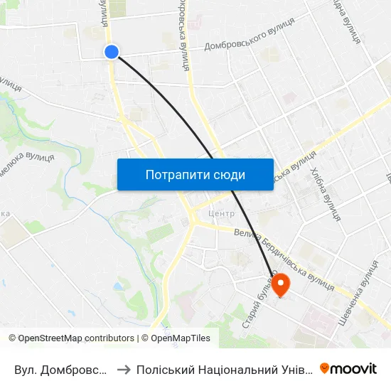 Вул. Домбровського to Поліський Національний Університет map