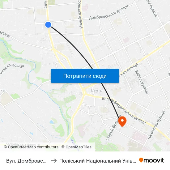 Вул. Домбровського to Поліський Національний Університет map