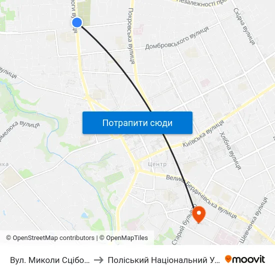 Вул. Миколи Сціборського to Поліський Національний Університет map