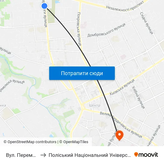 Вул. Перемоги to Поліський Національний Університет map