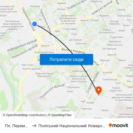 Пл. Перемоги to Поліський Національний Університет map