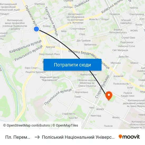 Пл. Перемоги to Поліський Національний Університет map