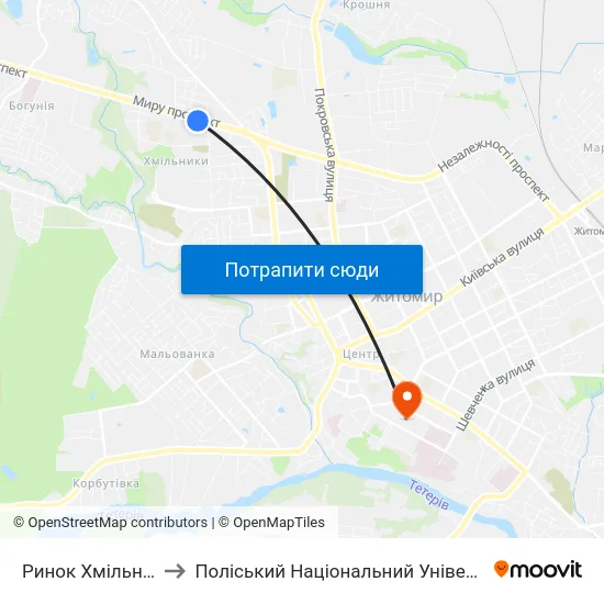 Ринок Хмільники to Поліський Національний Університет map