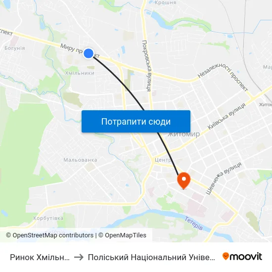 Ринок Хмільники to Поліський Національний Університет map