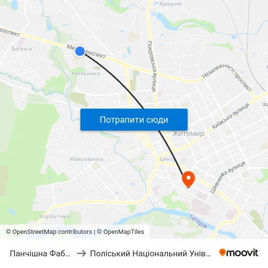 Панчішна Фабрика to Поліський Національний Університет map