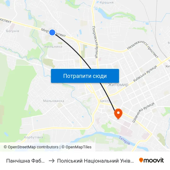 Панчішна Фабрика to Поліський Національний Університет map