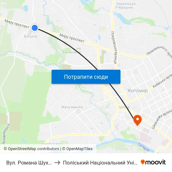 Вул. Романа Шухевича to Поліський Національний Університет map
