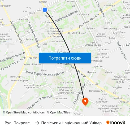 Вул. Покровська to Поліський Національний Університет map