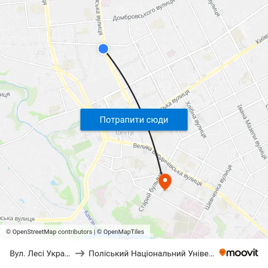 Вул. Лесі Українки to Поліський Національний Університет map