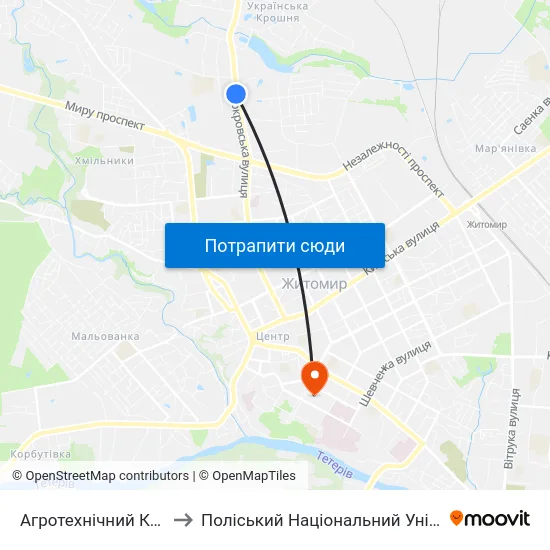 Агротехнічний Коледж to Поліський Національний Університет map
