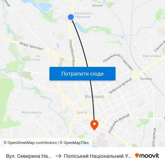 Вул. Северина Наливайка to Поліський Національний Університет map