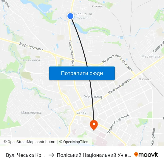 Вул. Чеська Крошня to Поліський Національний Університет map