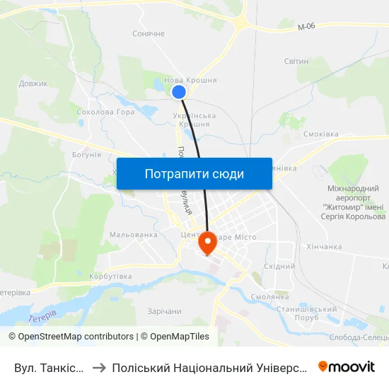 Вул. Танкістів to Поліський Національний Університет map