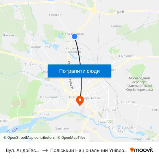 Вул. Андріївська to Поліський Національний Університет map
