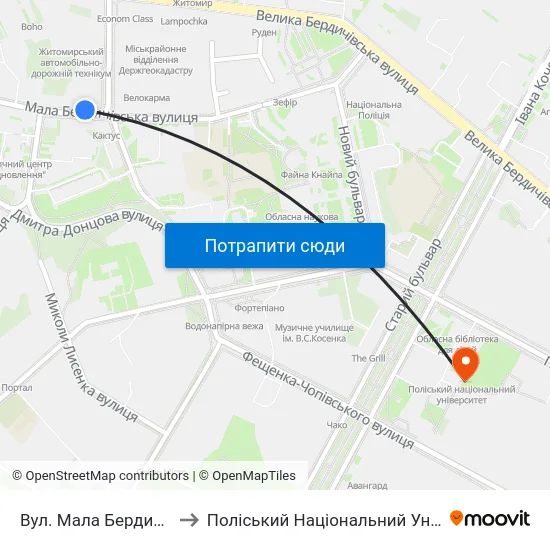 Вул. Мала Бердичівська to Поліський Національний Університет map
