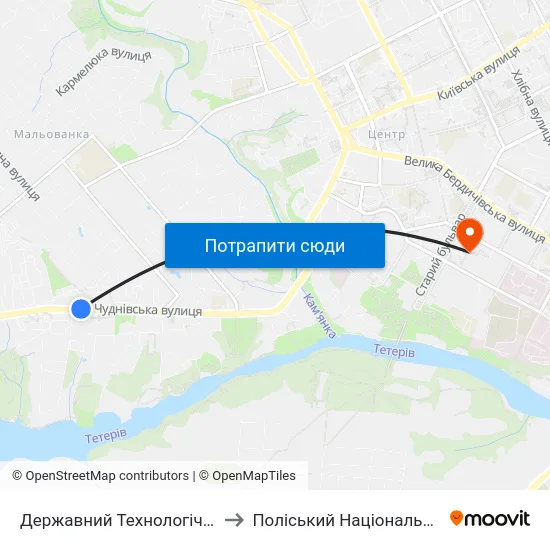 Державний Технологiчний Університет to Поліський Національний Університет map