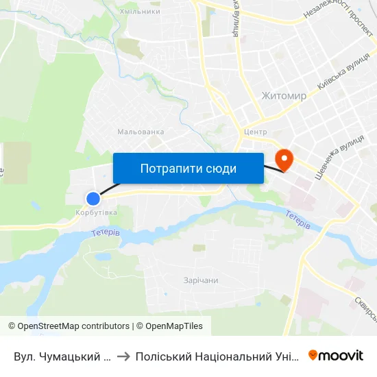 Вул. Чумацький Шлях to Поліський Національний Університет map