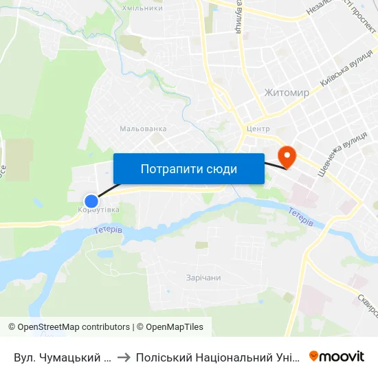 Вул. Чумацький Шлях to Поліський Національний Університет map