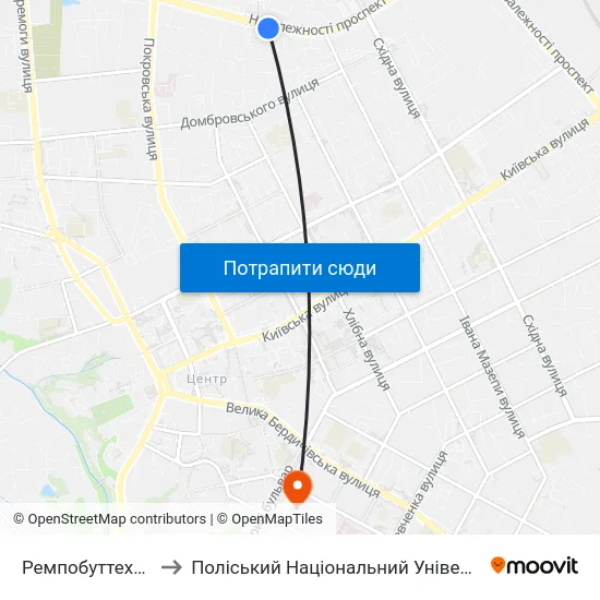Ремпобуттехніка to Поліський Національний Університет map