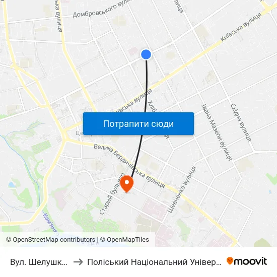 Вул. Шелушкова to Поліський Національний Університет map