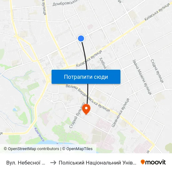 Вул. Небесної Сотні to Поліський Національний Університет map