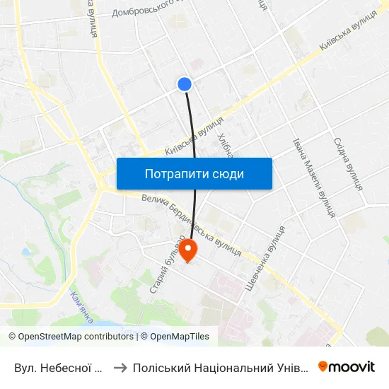 Вул. Небесної Сотні to Поліський Національний Університет map