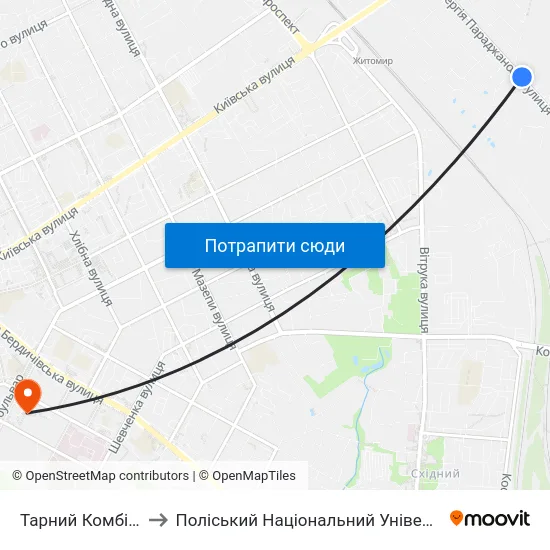 Тарний Комбінат to Поліський Національний Університет map