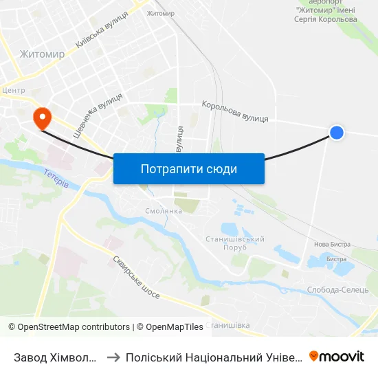 Завод Хімволокно to Поліський Національний Університет map