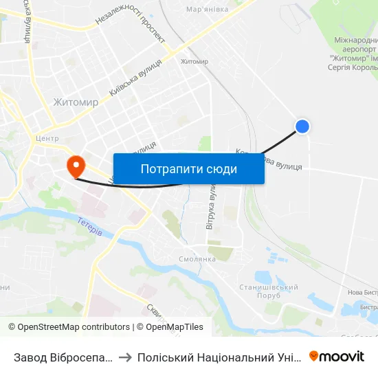 Завод Вібросепаратор to Поліський Національний Університет map