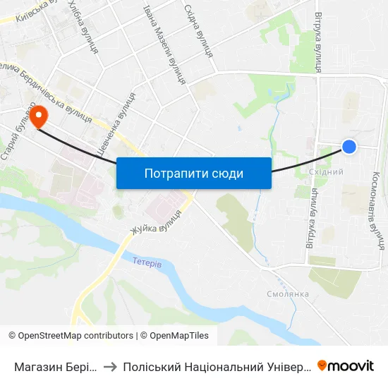 Магазин Берізка to Поліський Національний Університет map