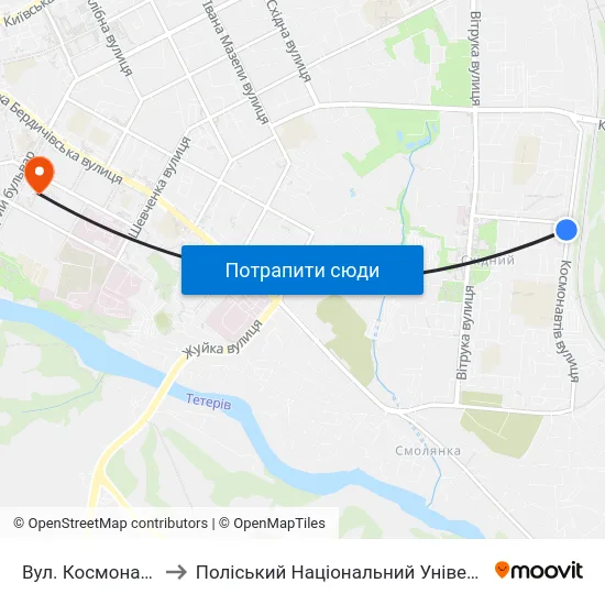 Вул. Космонавтів to Поліський Національний Університет map