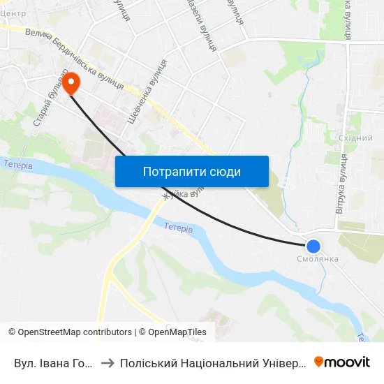Вул. Івана Гонти to Поліський Національний Університет map