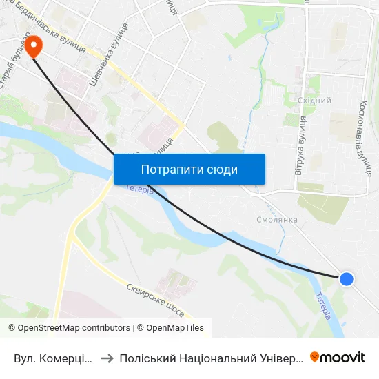 Вул. Комерційна to Поліський Національний Університет map