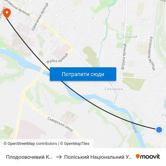 Плодоовочевий Комбінат to Поліський Національний Університет map