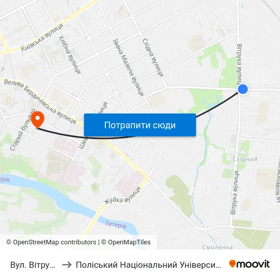 Вул. Вітрука to Поліський Національний Університет map