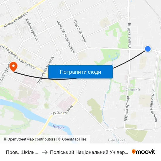 Пров. Шкільний to Поліський Національний Університет map