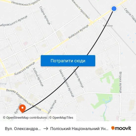 Вул. Олександра Байка to Поліський Національний Університет map