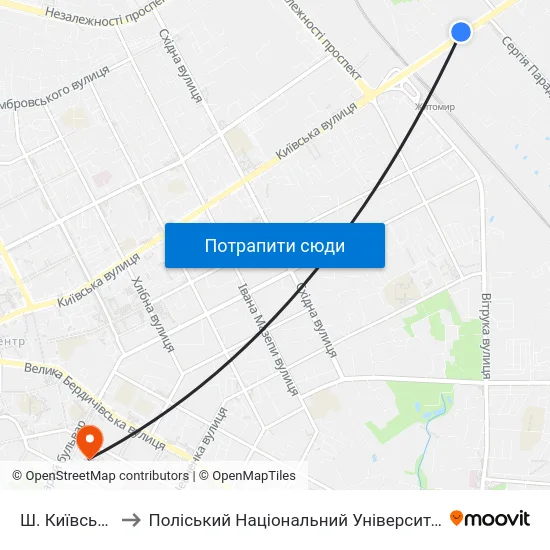 Ш. Київське to Поліський Національний Університет map
