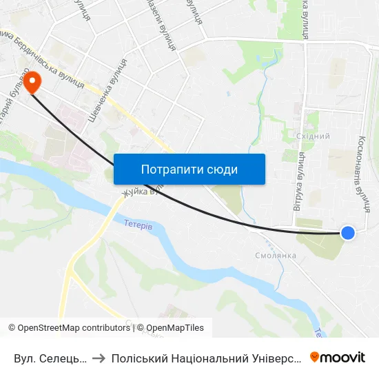 Вул. Селецька to Поліський Національний Університет map
