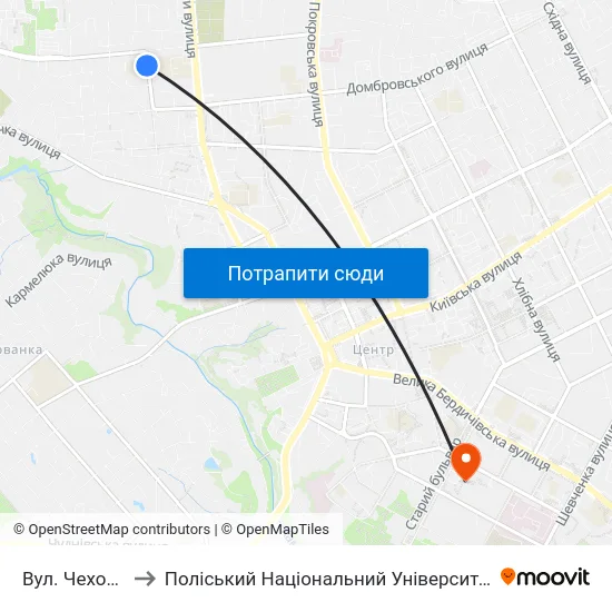Вул. Чехова to Поліський Національний Університет map