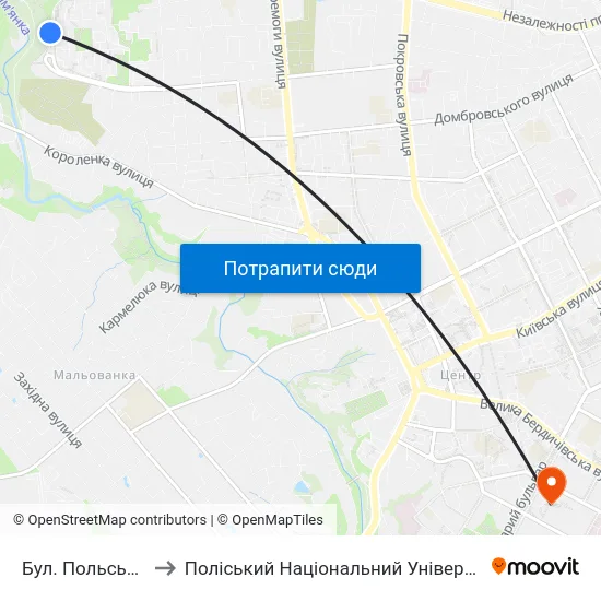 Бул. Польський to Поліський Національний Університет map