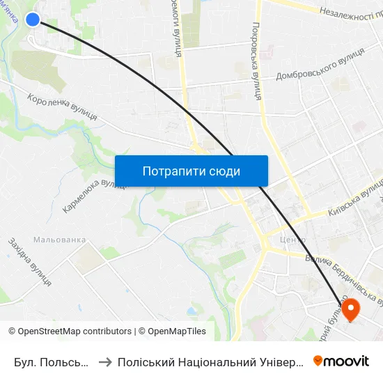 Бул. Польський to Поліський Національний Університет map