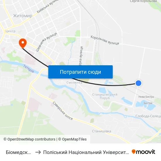 Біомедскло to Поліський Національний Університет map