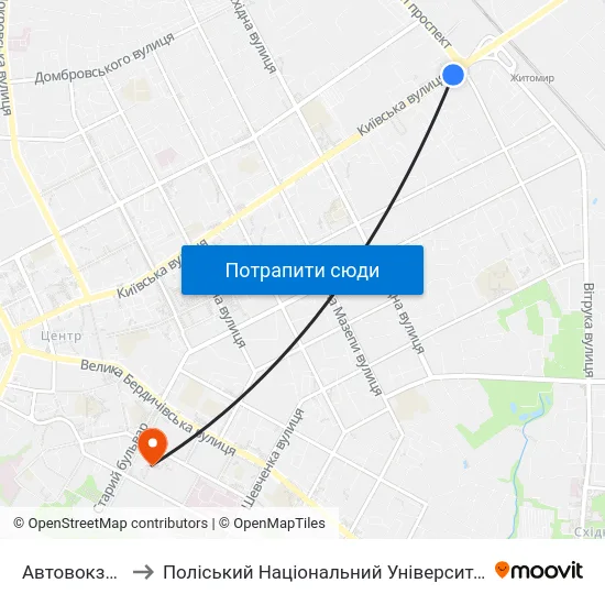 Автовокзал to Поліський Національний Університет map