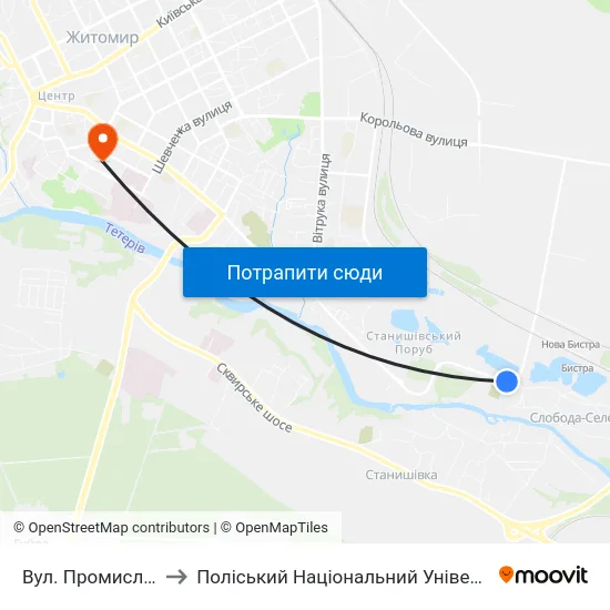 Вул. Промислова to Поліський Національний Університет map