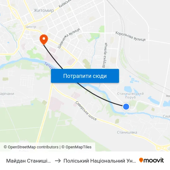 Майдан Станишівський to Поліський Національний Університет map