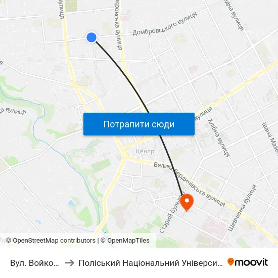 Вул. Войкова to Поліський Національний Університет map
