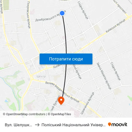 Вул. Шелушкова to Поліський Національний Університет map